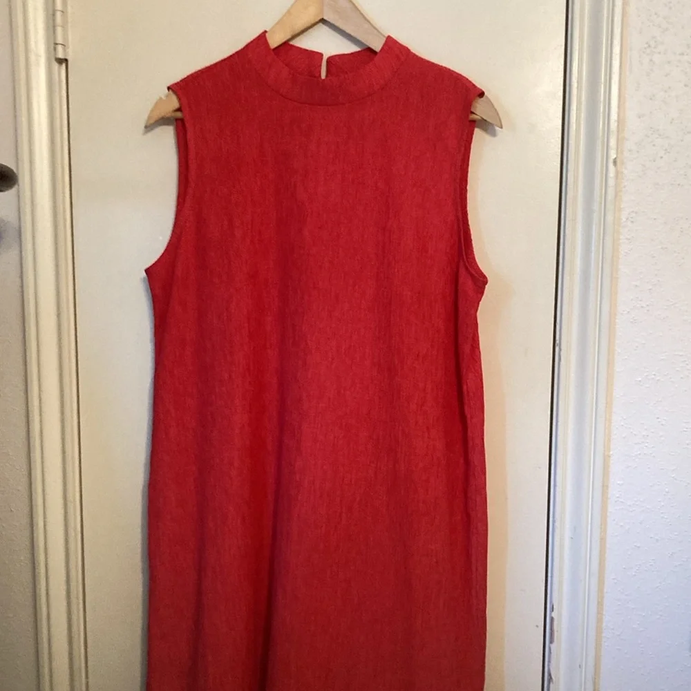 Eileen Fisher Orange Woven Plissé Mock Neck Dress| Sz S/P Pre Owned condition - Picture 2 of 13
